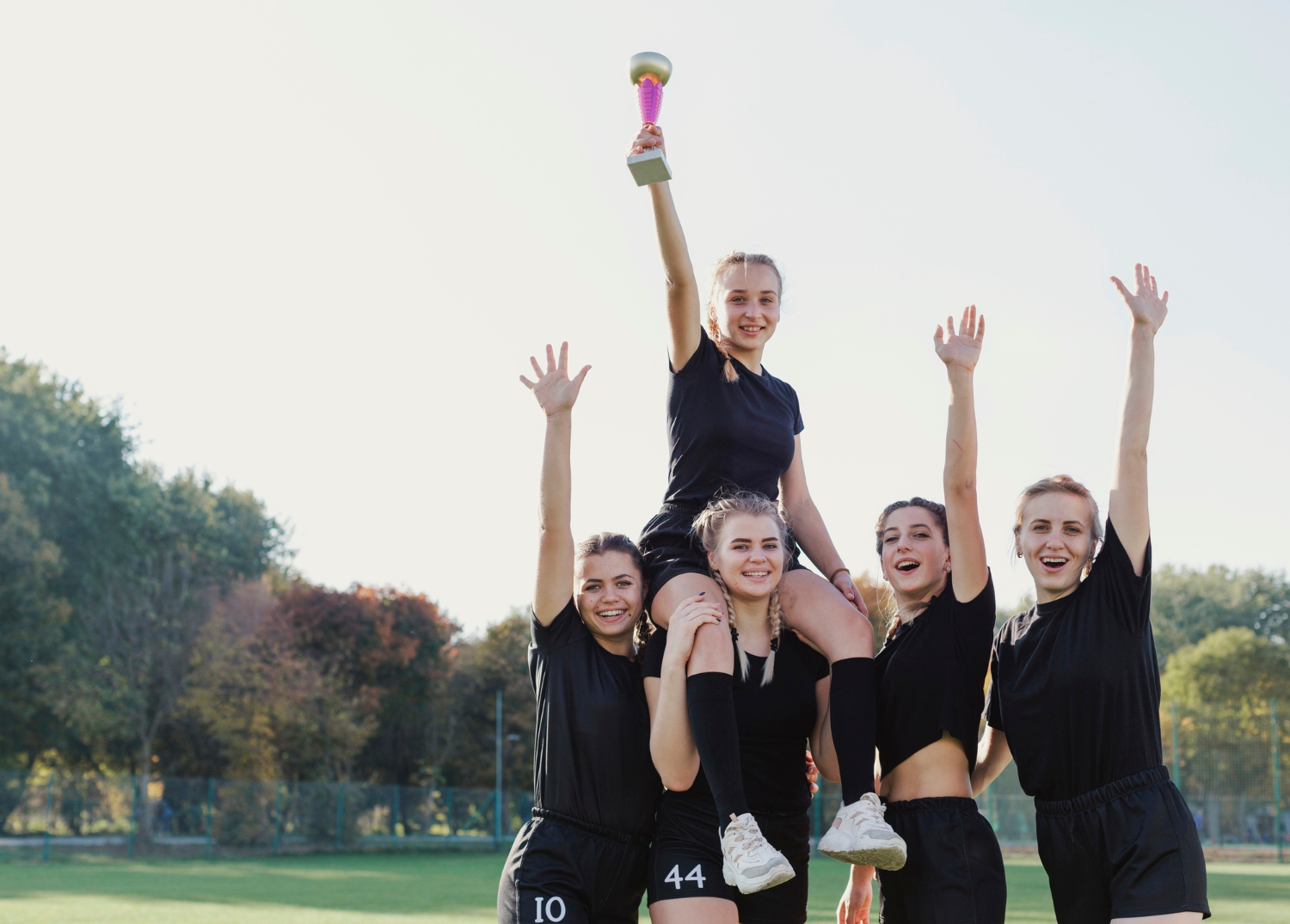 A team of young female athletes who won.